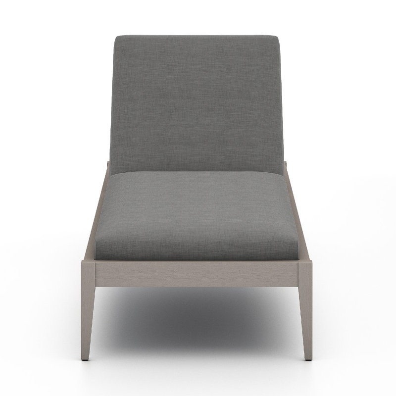 Sherwood Outdoor Teak Chaise Lounge, Weathered Gray/Dark Gray, Venao Charcoal Performance
