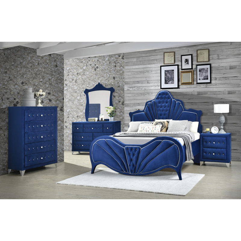 Vidrine Tufted Platform Bed, King, Blue