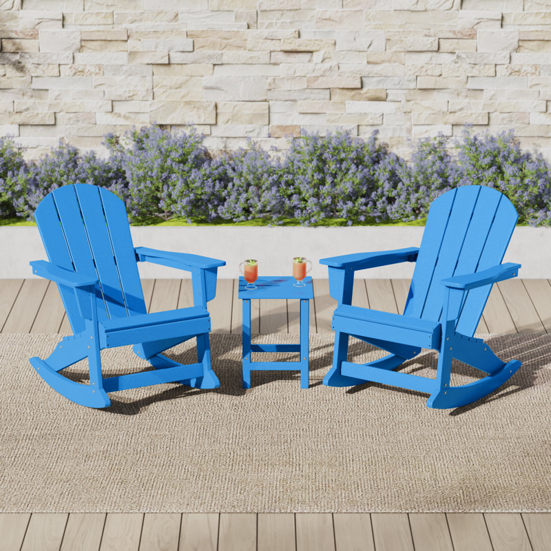 Laguna Rocking Outdoor Adirondack Chair With Table, Pacific Blue
