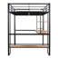 Lit mezzanine double en métal et panneau de fibres à densité moyenne avec long bureau et tablettes