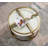 Tubac 35"W Nesting Round Glass top Coffee Table with PU Upholstered stool
