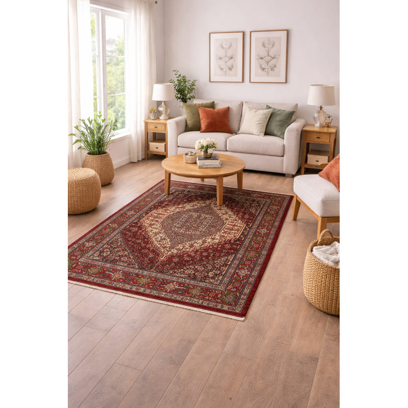 Tapis oriental rouge / bleu en laine noué à la main
