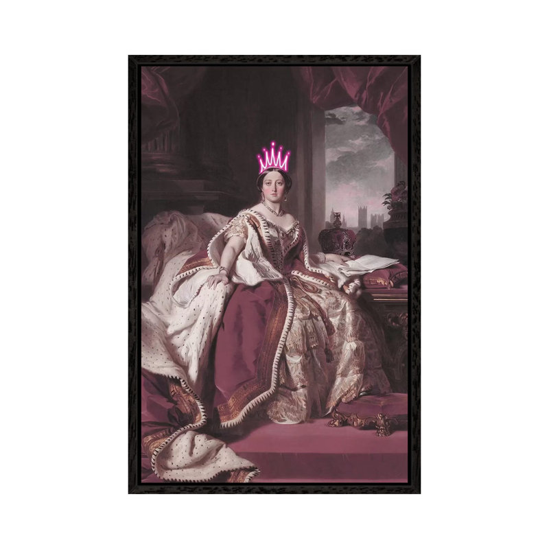 Queen Victoria Neon 1 Piece Wall Art on Canvas, 66.04cm H x 45.72cm W x 3.81cm D, Black Framed