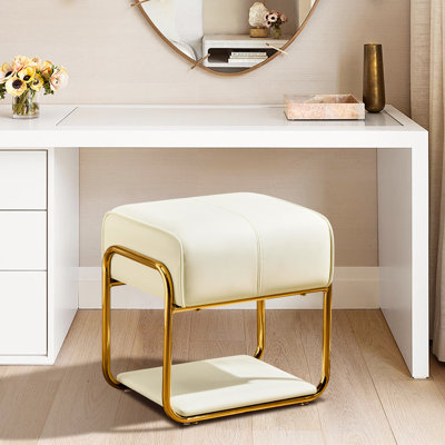 Upholstered Accent Stool with Thick Cushion and Gold Metal Legs by Mercer41