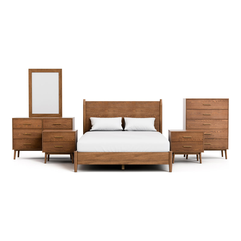 Ensemble de chambre avec lit plateforme 6 pièces Nevio, Six articles : lit, deux tables de chevet, deux c, Grand lit