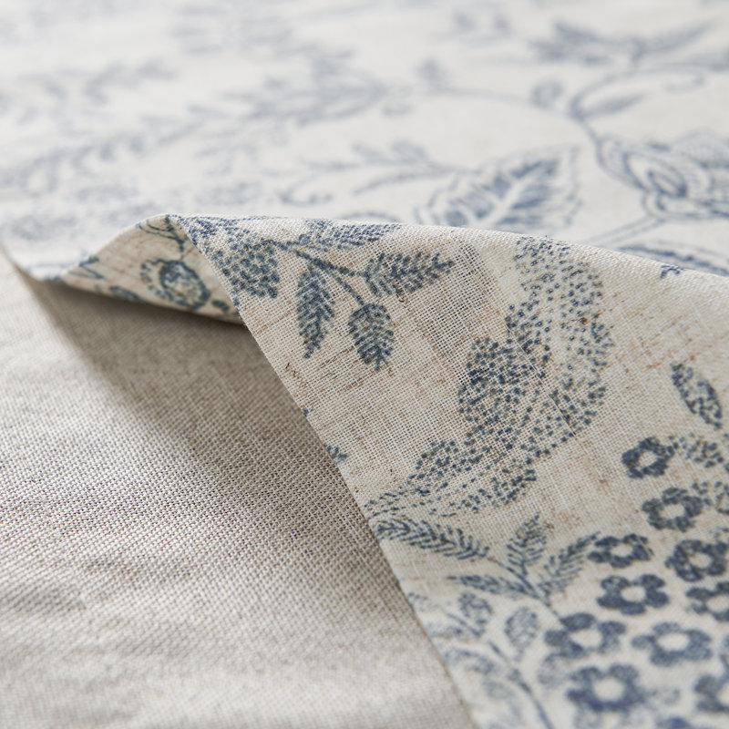 Linen Floral Valance Curtain Farmhouse Double Layer Valance, Blue, 50" W x 18" L