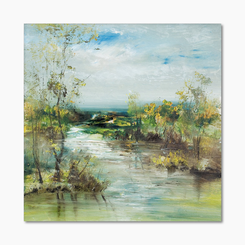 Illustration de paysage de rivière d'hiver II - sur, H 16 po x l 16 po x P 1 po, Toile tendue