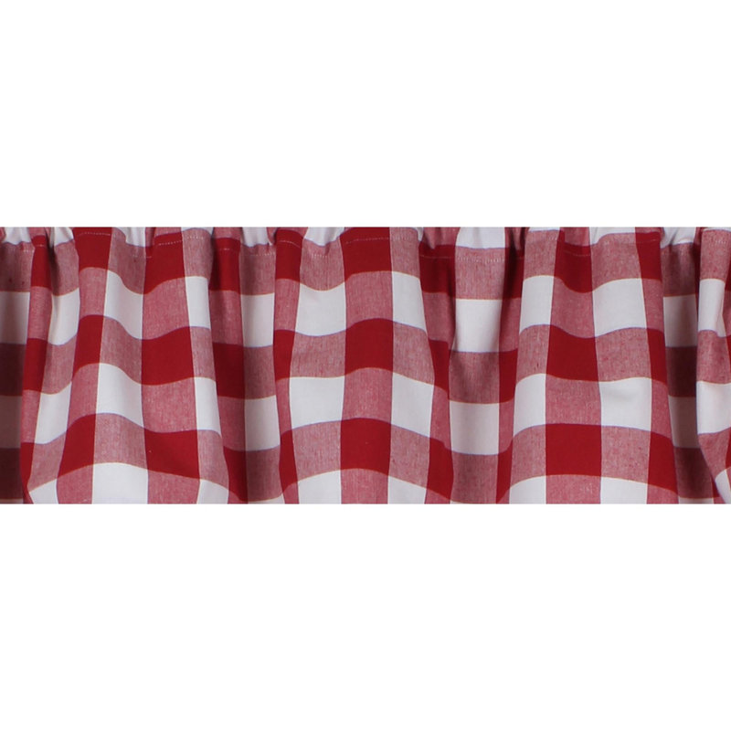 Anceline Cotton Plaid Ruffled Window Valance, Crimson Red