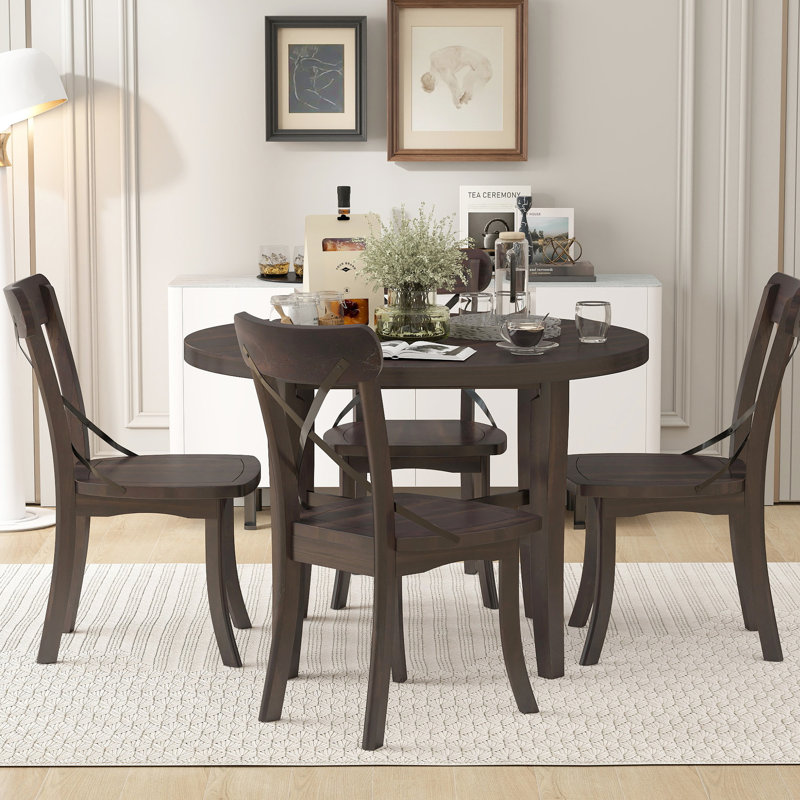 5 Finition de la salle à manger. Table ronde et 4 chaises Conception simple mais classique pour la maison. Et matériaux en bois d'hévéa. Capacité de poids de 220 lb. Chaises confortables. Polyvalent en utilisation. Assemblage requis