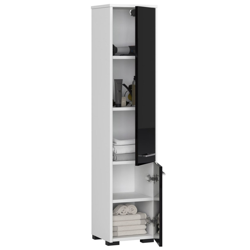 Ercelle Linen Cabinet, White/Black Gloss