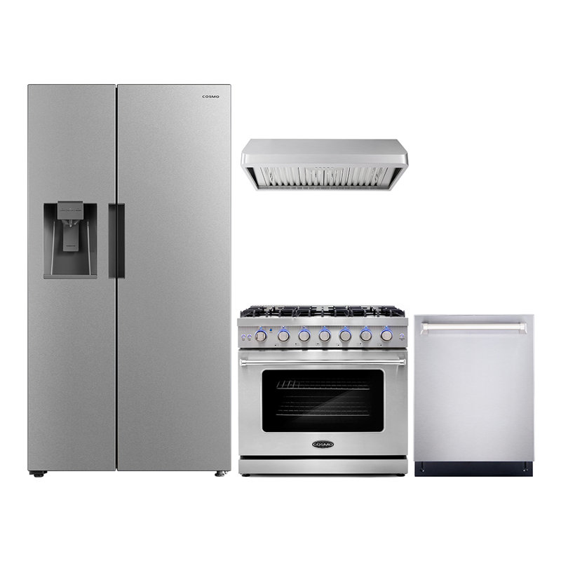 Ensemble de cuisine 4 pièces avec réfrigérateur côte à côte et cuisinière à gaz autoportante 36 po