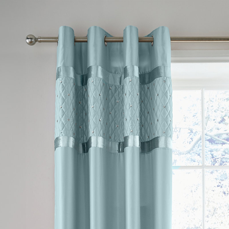 Sequin Cluster Lined Eyelet Curtains, 168 W x 229 D cm, Duck Egg