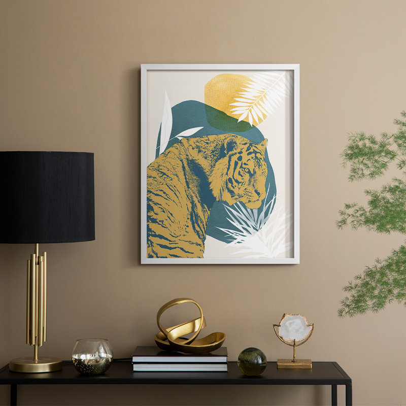 «Jungle Cat I», reproduction encadrée - bois massif, H 21 po x l 17 po, Blanc