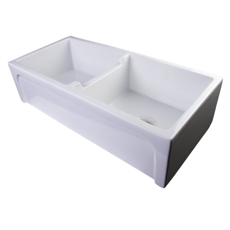 39'' L Double Bowl Fireclay Kitchen Sink, White