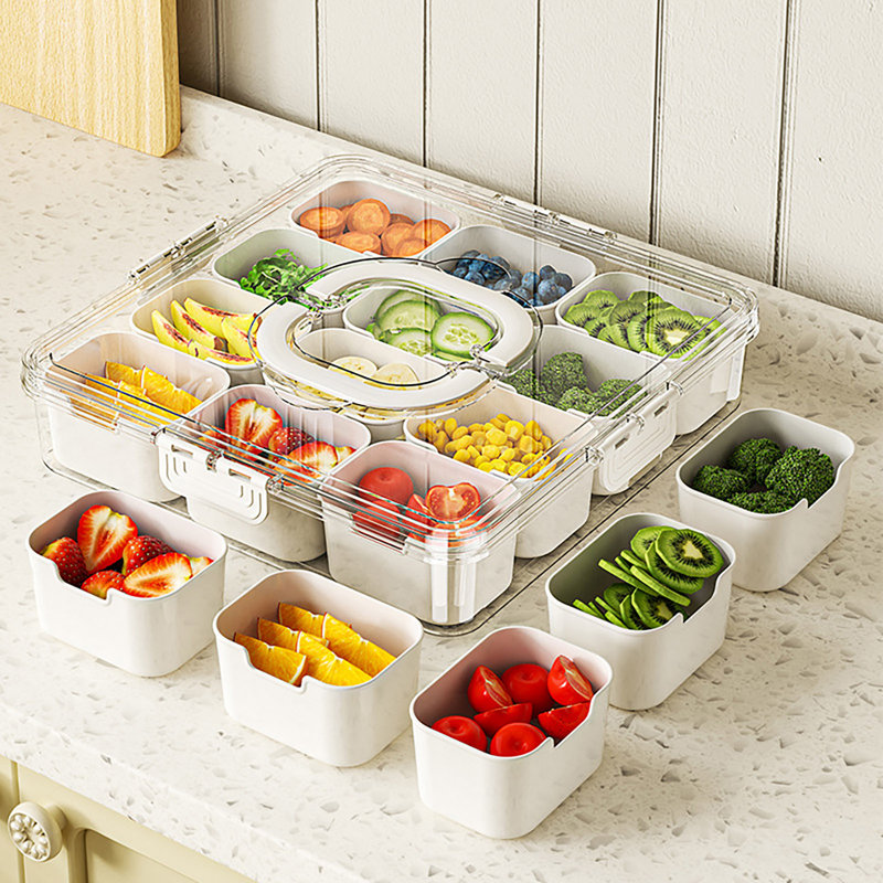 Food Serving Tray Storage Box with Hidden Handle 12 Grids Design Large Capacity Good Sealing