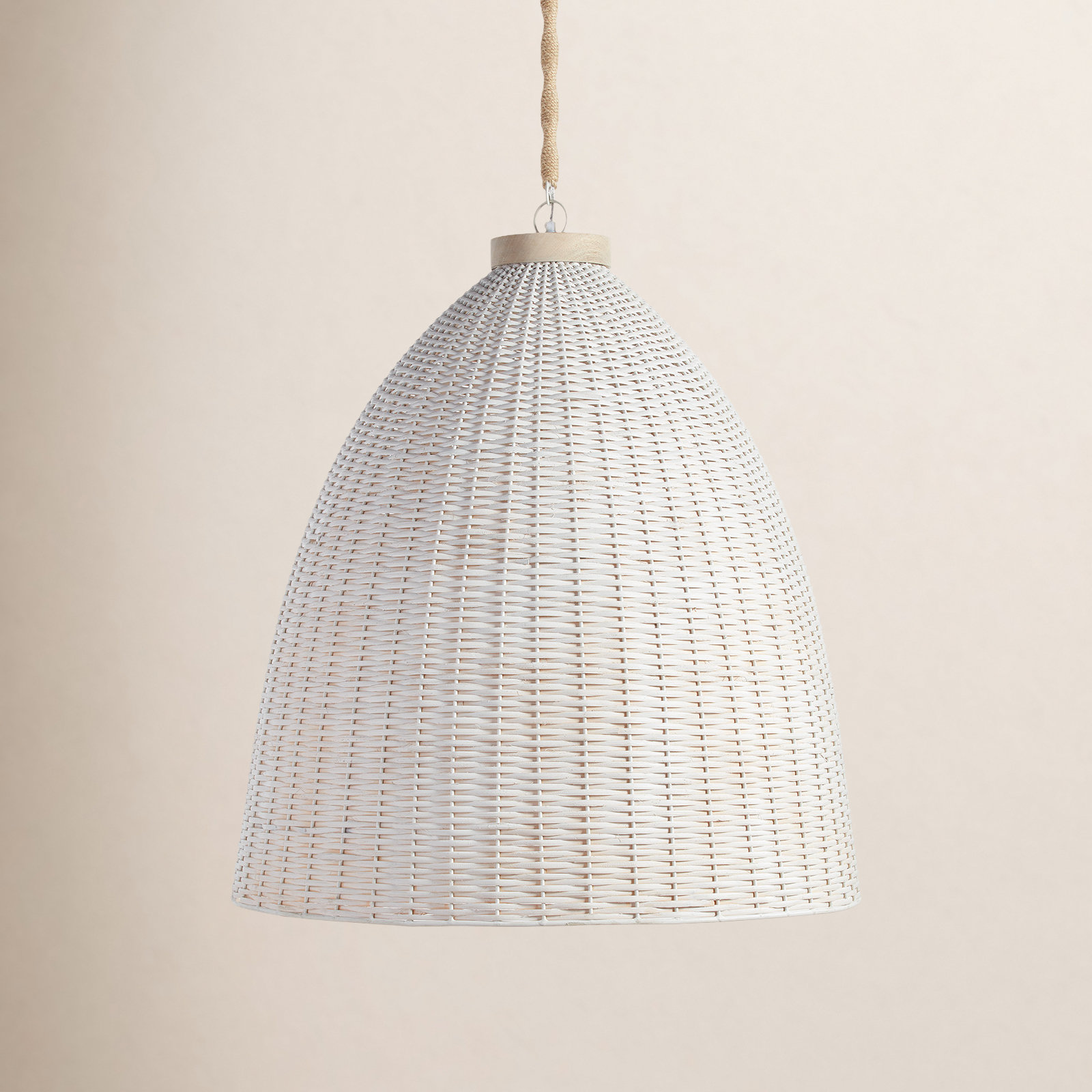 Olsen Single Light Rattan Dimmable Pendant, 92" H x 30" W  x 30" D, Whitewash