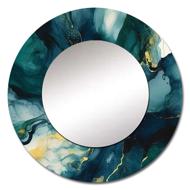 Miroir mural bleu foncé et doré à motif de fractales XIXe siècle, 23 po x 23 po