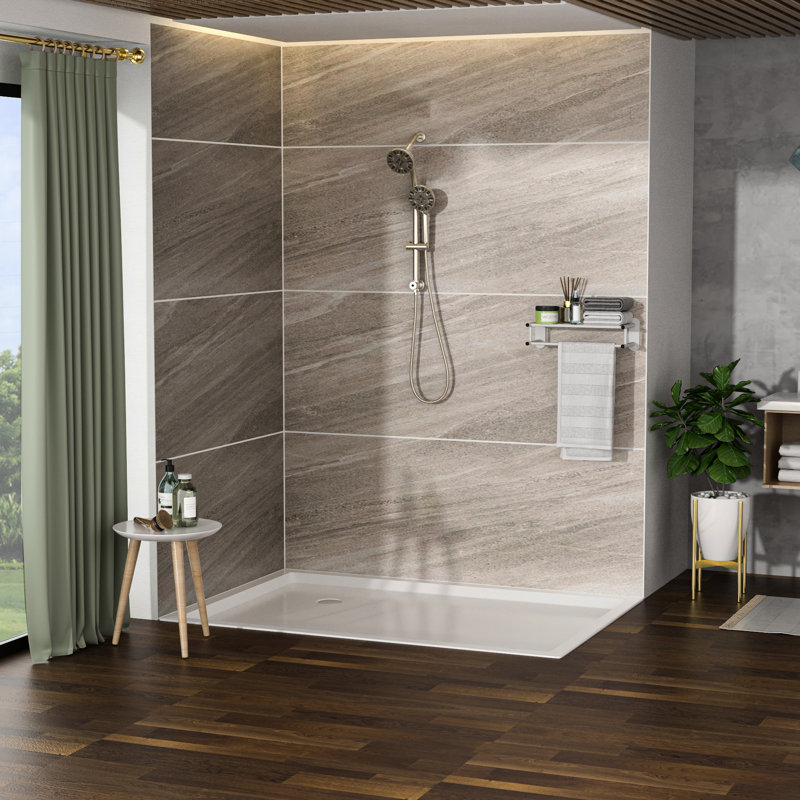 Système de douche en nickel brossé: pomme de douche à effet pluie de 4,7 po, douche à 7 poignées, barre et bras réglables multiples avec glissière de pomme de douche