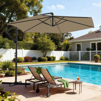 10ft Patio Offset Umbrella, Heavy Duty Outdoor Umbrella with Safety Lock & Raised Pole