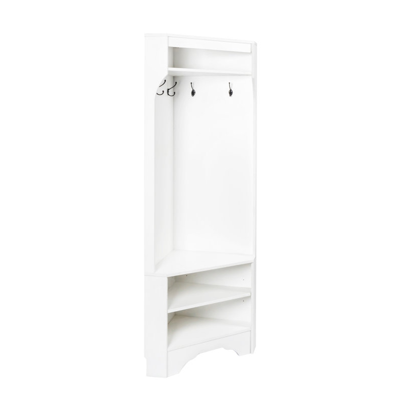 29.5''W*71.6''H Minimalist Corner Hall Tree With Shoe Bench, Versatile Entryway Coat Rack With 4 Hooks, Corner Cabinet With Adjustable Shelf For Hallway