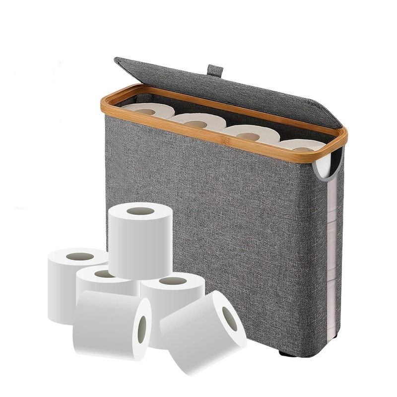 Panier à papier hygiénique sur pied avec couvercle en bambou Modern