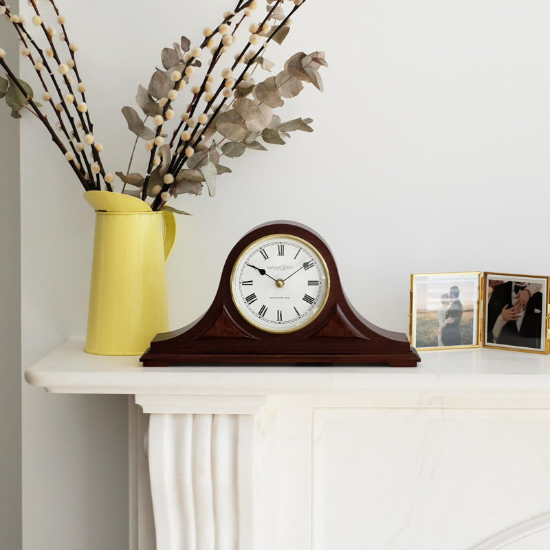 Napoleon Traditional Roman Numeral Alder Wood Quartz Movement / Crystal Tabletop Clock in Mahogany