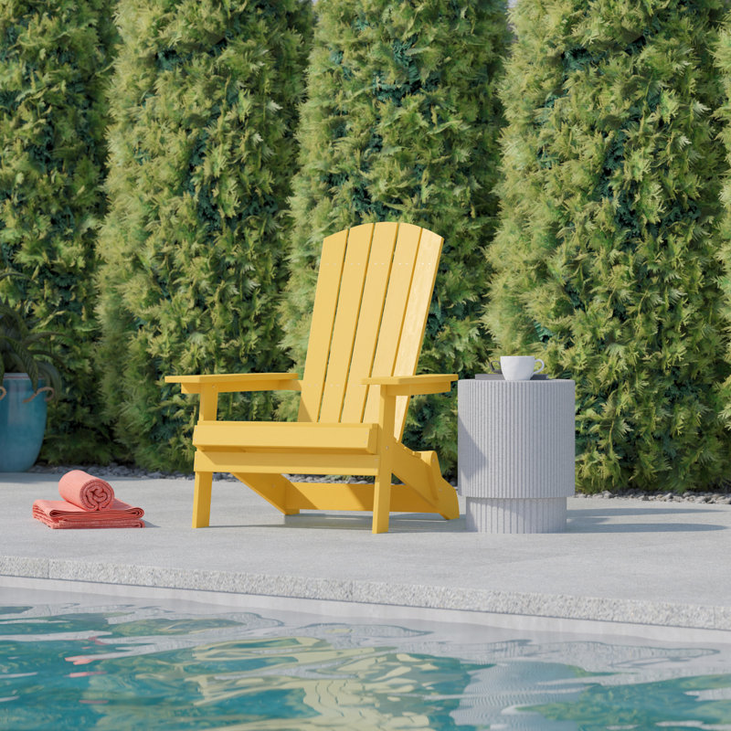 Chaise Adirondack pliante intérieure / extérieure en résine de polyester de qualité commerciale Balasi, Jaune
