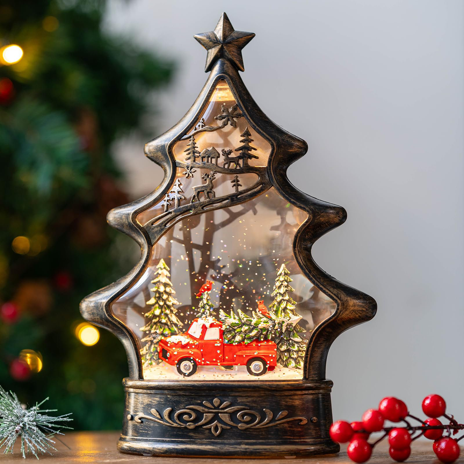 The Holiday Aisle® 11.5 Inch Snow Globe Christmas Tree Figurine Lantern ...