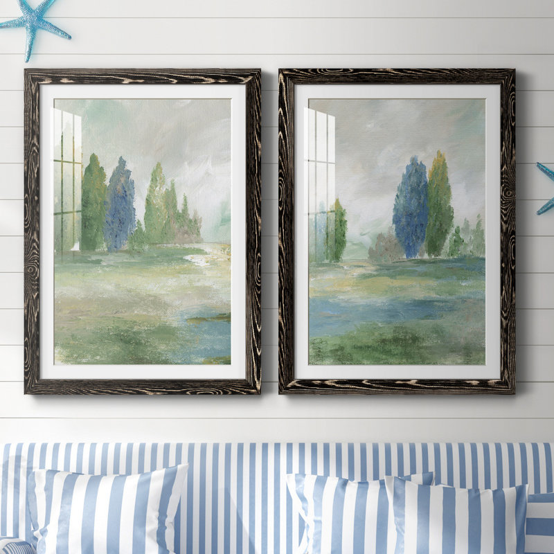 Jeweled Valley I - Ensemble de 2 reproductions d'art, H 37,5 po x l 55 po, Impression encadrée avec passe-partout
