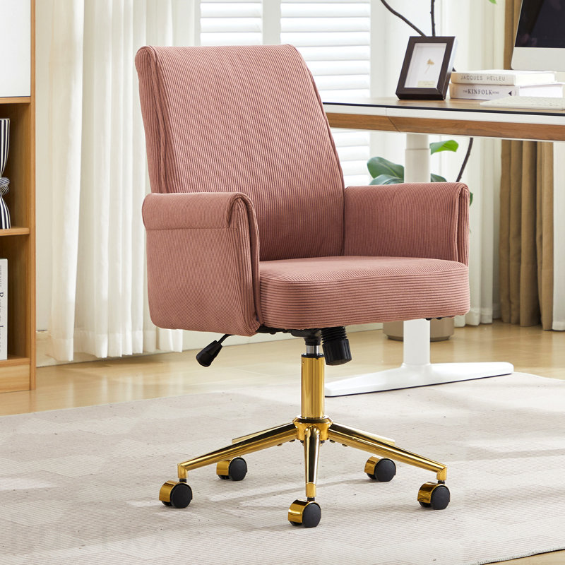 Pink Mid-Back Liftable Office Chair, Striped Fabric, Ergonomically Designed, Excellent Choice For Working Studying Or Relaxing, Mid-Back Design Provides Better Sitting Experience