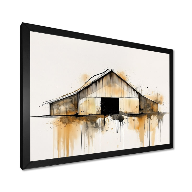 Coucher de soleil grange dans un horizon minimaliste - impression murale de grange, H 34 po x l 44 po, Noir