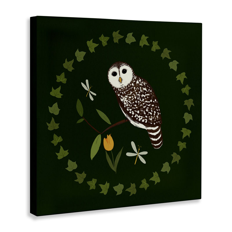  «Owl & Tulip Wreath», art mural sur toile par Michelle Ingari Designs, H 36 po x l 36 po