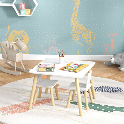 AIYAPLAY 3 Pieces Toddler Table and Chair Set Cute Bunny Ear Backrest White