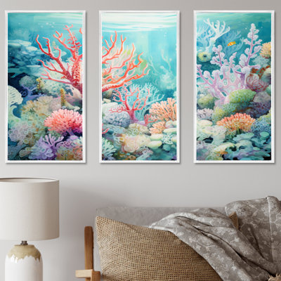 Underwater Coral Symphony Ii II - Coastal Coral Under Water, ensemble d'art sur toile