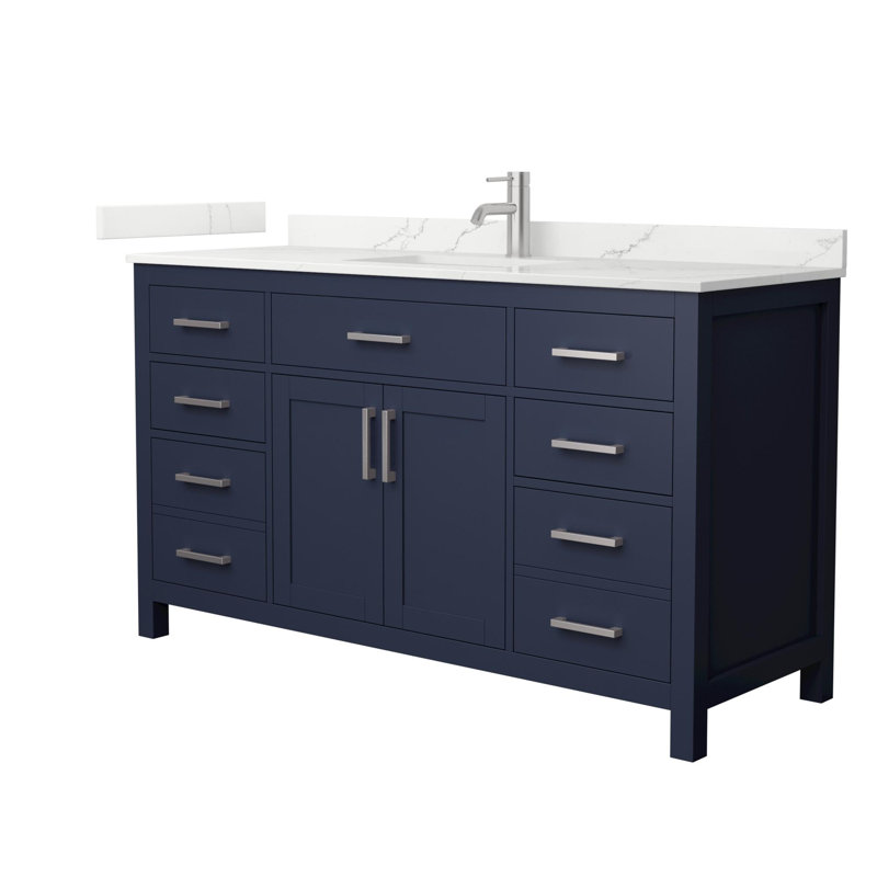 Beckett 60" Freestanding Single Bathroom Vanity with Quartz Top, Brushed Nickel, Giotto Quartz, Dark Blue
