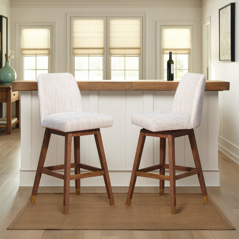 Tabouret de bar ou de comptoir Dunamuggy en bois de chêne avec siège en tissu - ensemble de 2, Brun, Beige