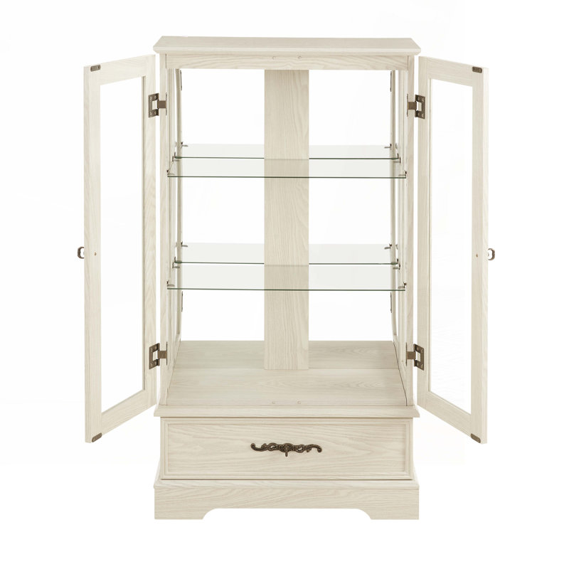 Display Cabinet with Adjustable Glass Shelves 2 Doors and 1 drawer Cabinet, White