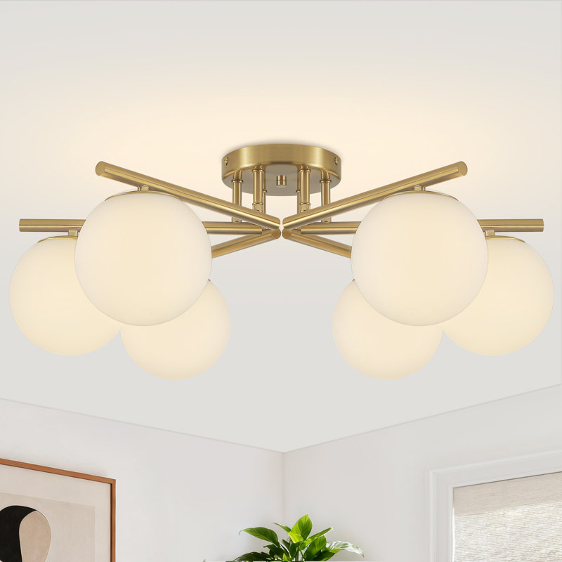 Plafonnier semi-encastré 6 lumières Spoutnik, Doré