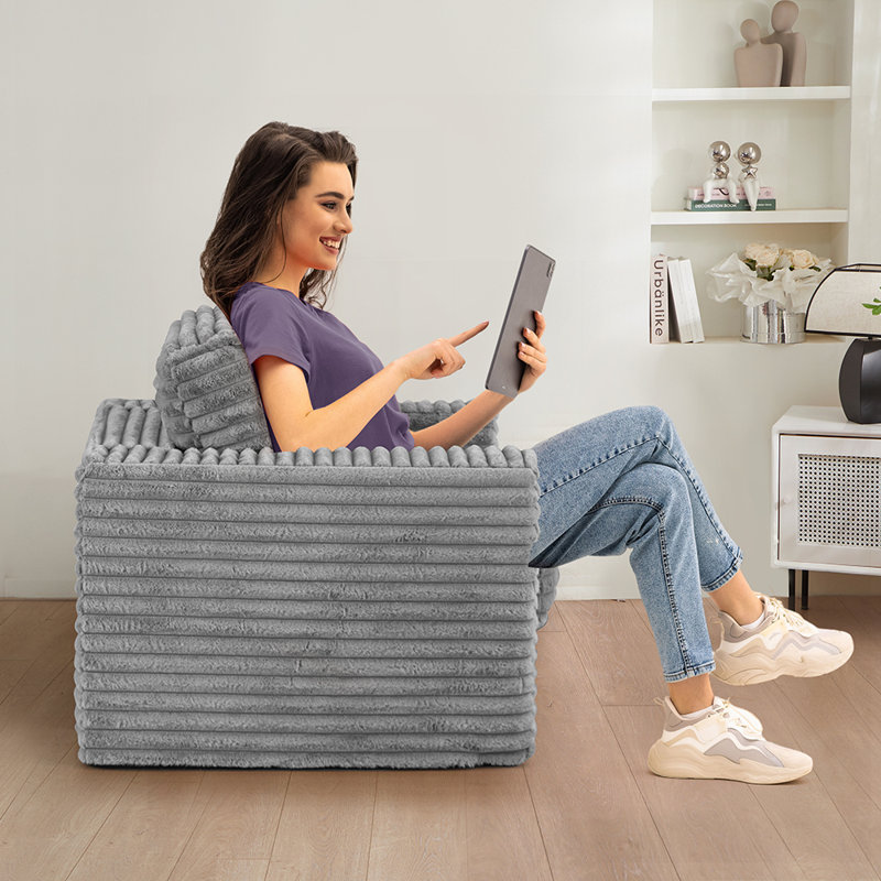 Giant Grey Bean Bag Chair Upholstered Floor Sofa With Pillows And Armrests Large Bean Bag Sofa Plush Chair Bean Bag Couch