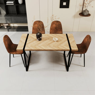 Dining Table Set, Wooden Table Set With Metal Base