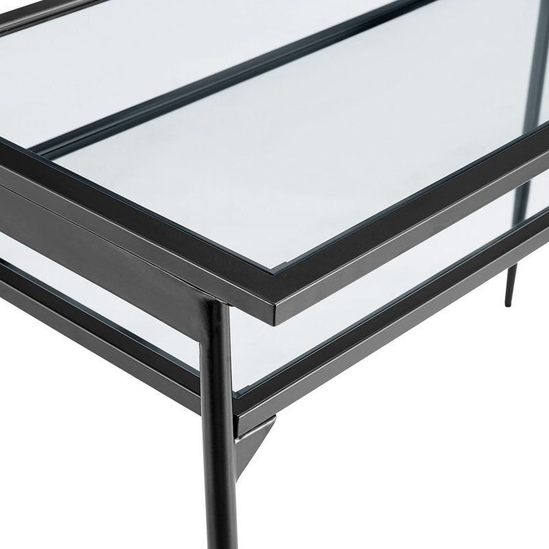 Latonnia Glass Top Metal Base Writing Desk, Black