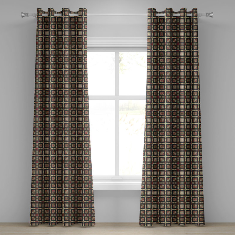 Rideau à œillets décoratif à 2 panneaux East Urban Home, 50 po, beige vermillon noir, L 50 po x L 108 po