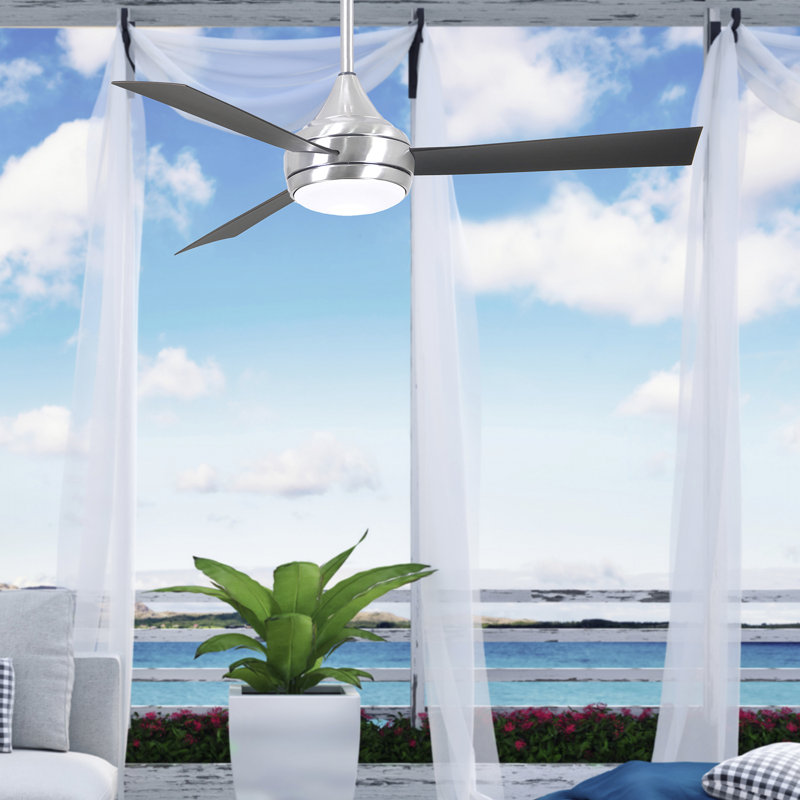 Donaire LED Outdoor Downrod Ceiling Fan, Brushed Stainless, Brushed Bronze