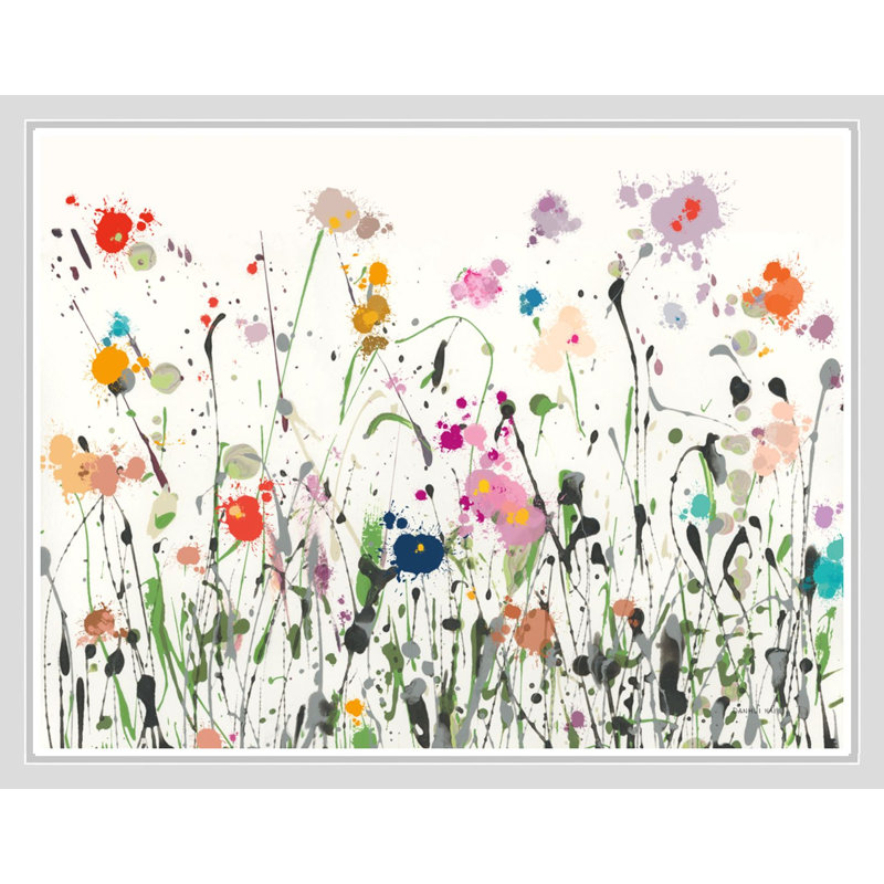 «Colorful Wildflower Splatter Art», art mural sur toile encadrée, 22" H x 28" W, White