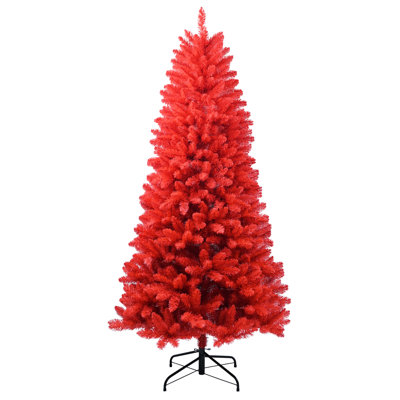 Arbre de Noël rouge magnifique de 5 pi, 624 pointes pleines et réalistes, déploiement automatique de branches articulées, structure métallique stable 61,58 po.