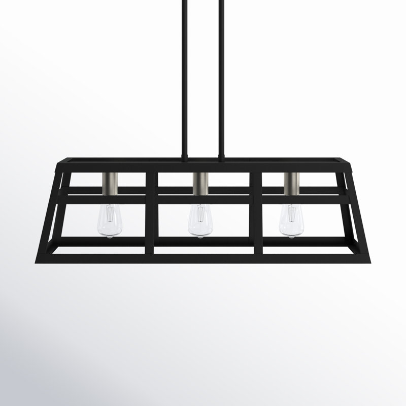 Lustre carré / rectangulaire à 3 lumières pour îlot de cuisine Vannest, Noir / nickel brossé