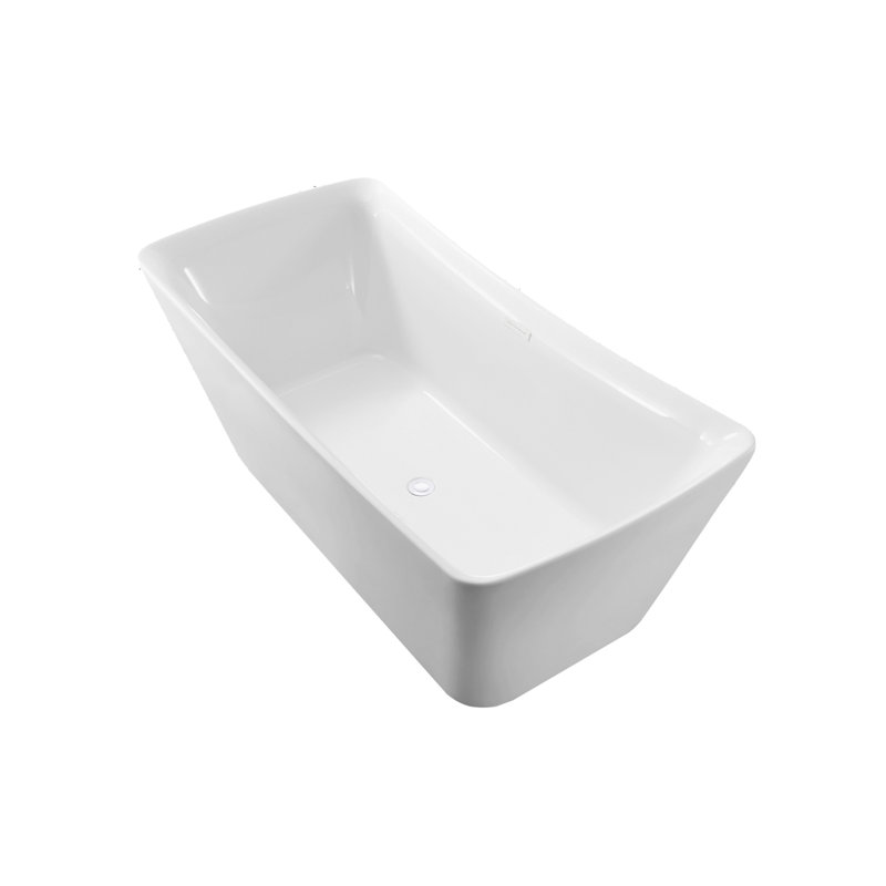 70" Streamline Freestanding Soaking Acrylic Bathtub With Drain and Bamboo Tray, Glossy White