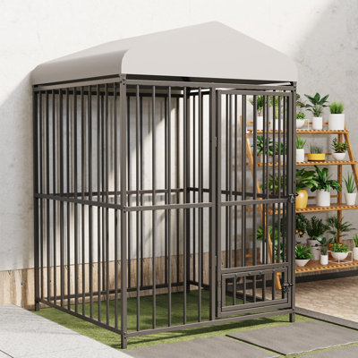 Cage pour chien, chenil en métal robuste 4 pi x 4 pi x 6 pi, cage extérieure pour animal de compagnie à cadre en tube noir, conception verrouillable robuste, espace de vie spacieux pour les chiens de grande race, idéal pour la cour, la ferme et l'extérieur