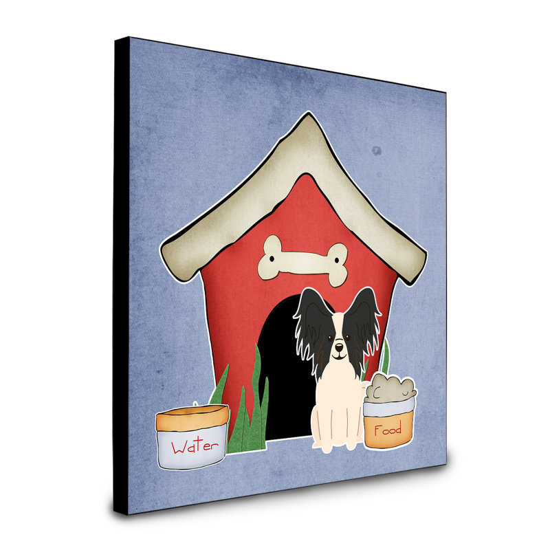 Panneau mural d’art collection dog house Scarvinia, Épagneul nain continental papillon noir / blanc