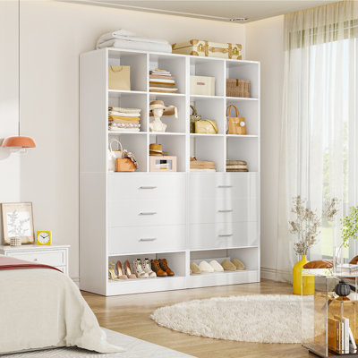 47.2” Freestanding Wardrobe Partition Closet System With 6 Drawers, Organizer Modular With Shoe Shelf